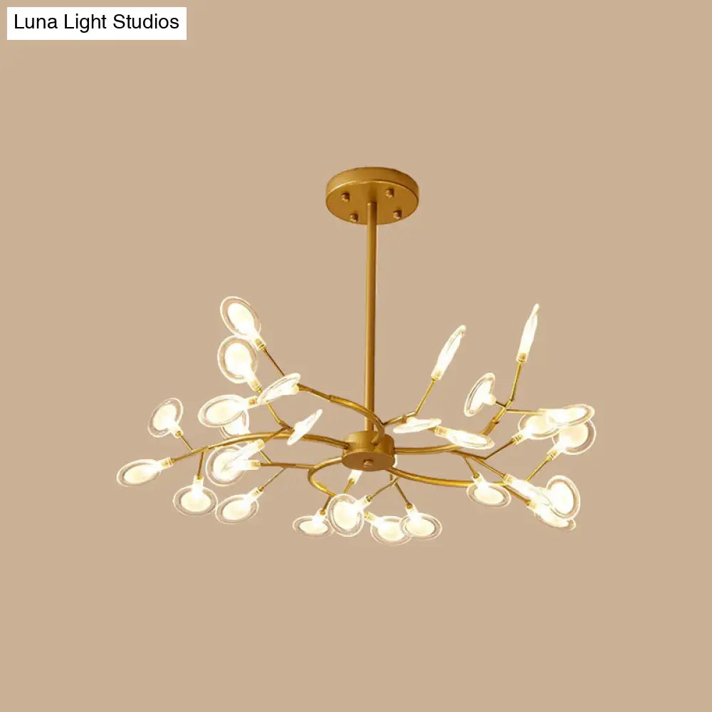 Modern Acrylic Ceiling Chandelier With Led Suspension - Gold Finish | Leaves Design For Living Room