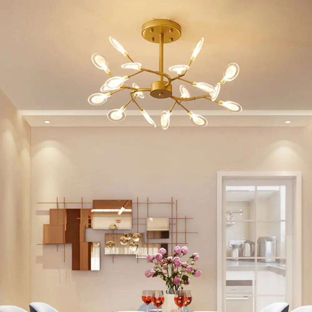 Modern Acrylic Ceiling Chandelier With Led Suspension - Gold Finish | Leaves Design For Living Room