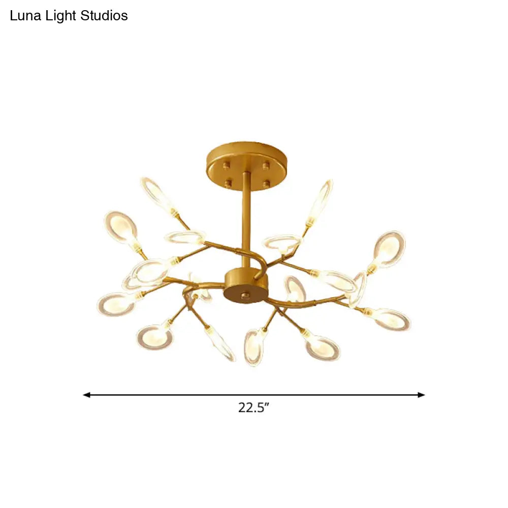 Modern Acrylic Ceiling Chandelier With Led Suspension - Gold Finish | Leaves Design For Living Room