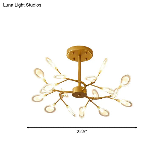 Modern Acrylic Ceiling Chandelier With Led Suspension - Gold Finish | Leaves Design For Living Room