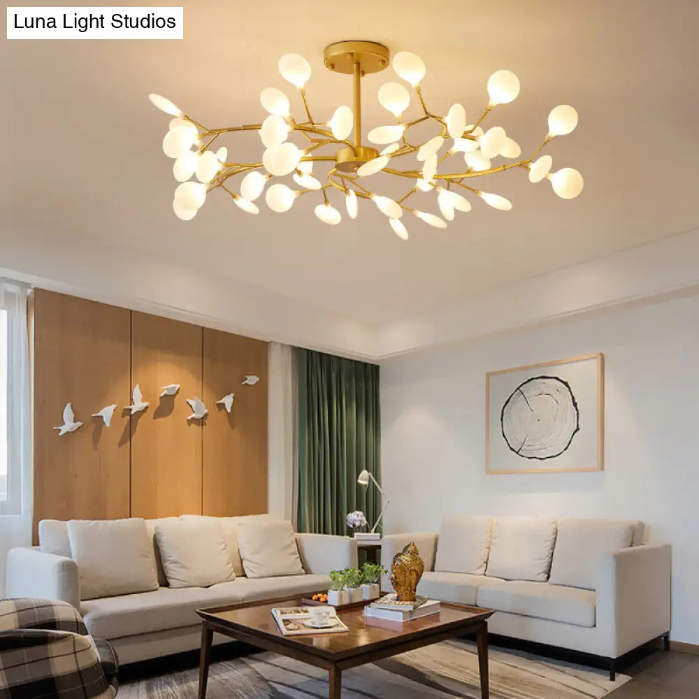 Gold Acrylic Leaf Chandelier With Modern Led Suspension - Perfect For Living Room