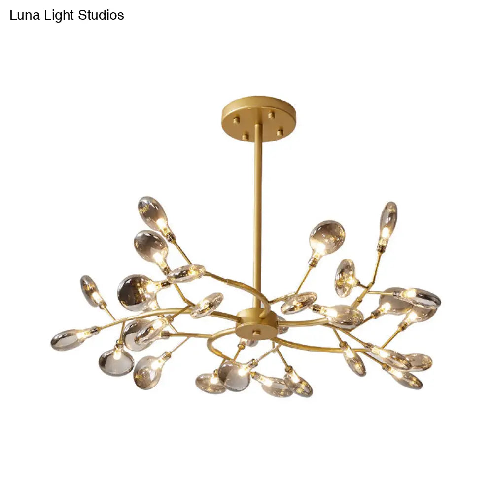 Modern Acrylic Ceiling Chandelier With Led Suspension - Gold Finish | Leaves Design For Living Room