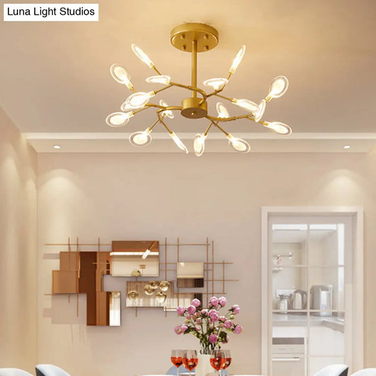 Gold Acrylic Leaf Chandelier With Modern Led Suspension - Perfect For Living Room 18 / Clear