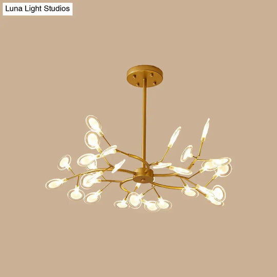 Gold Acrylic Leaf Chandelier With Modern Led Suspension - Perfect For Living Room