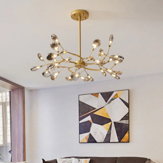 Modern Acrylic Ceiling Chandelier With Led Suspension - Gold Finish | Leaves Design For Living Room