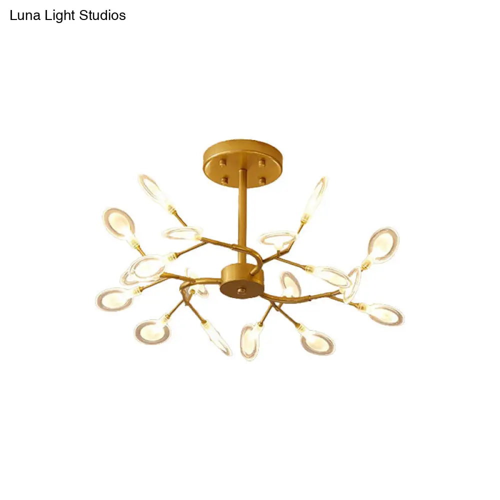 Gold Acrylic Leaf Chandelier With Modern Led Suspension - Perfect For Living Room