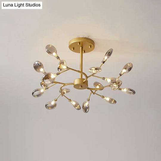 Modern Acrylic Ceiling Chandelier With Led Suspension - Gold Finish | Leaves Design For Living Room