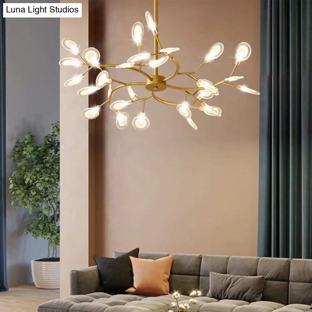 Gold Acrylic Leaf Chandelier With Modern Led Suspension - Perfect For Living Room 30 / Clear