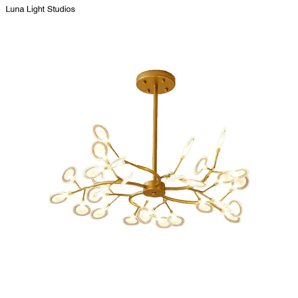 Modern Acrylic Ceiling Chandelier With Led Suspension - Gold Finish | Leaves Design For Living Room