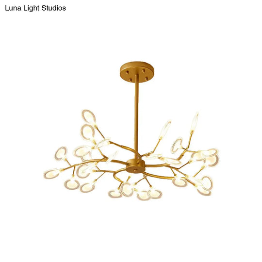 Modern Acrylic Ceiling Chandelier With Led Suspension - Gold Finish | Leaves Design For Living Room