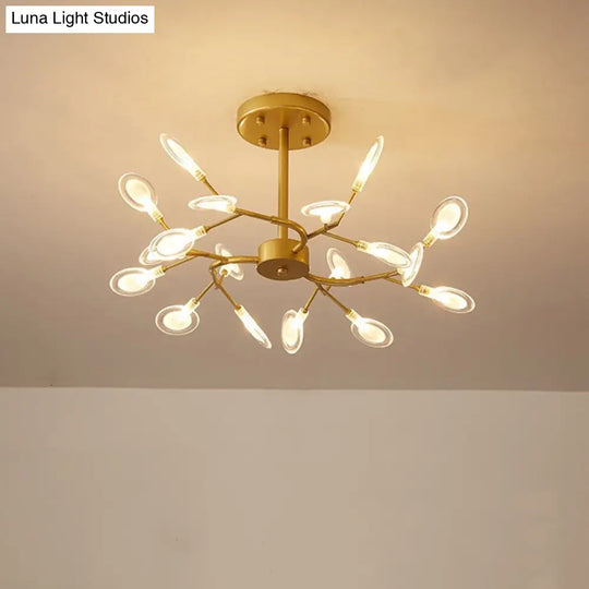 Modern Acrylic Ceiling Chandelier With Led Suspension - Gold Finish | Leaves Design For Living Room