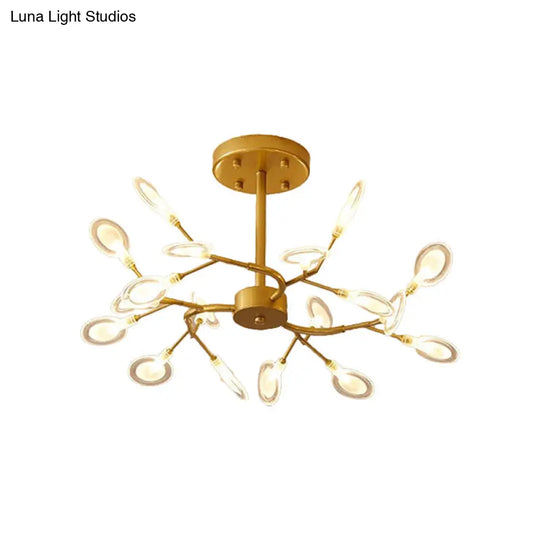 Gold Acrylic Leaf Chandelier With Modern Led Suspension - Perfect For Living Room