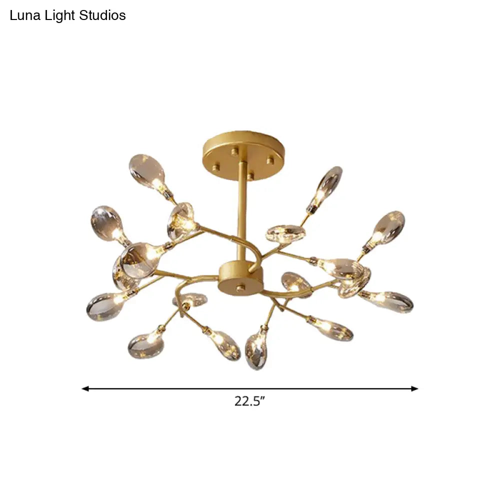 Modern Acrylic Ceiling Chandelier With Led Suspension - Gold Finish | Leaves Design For Living Room