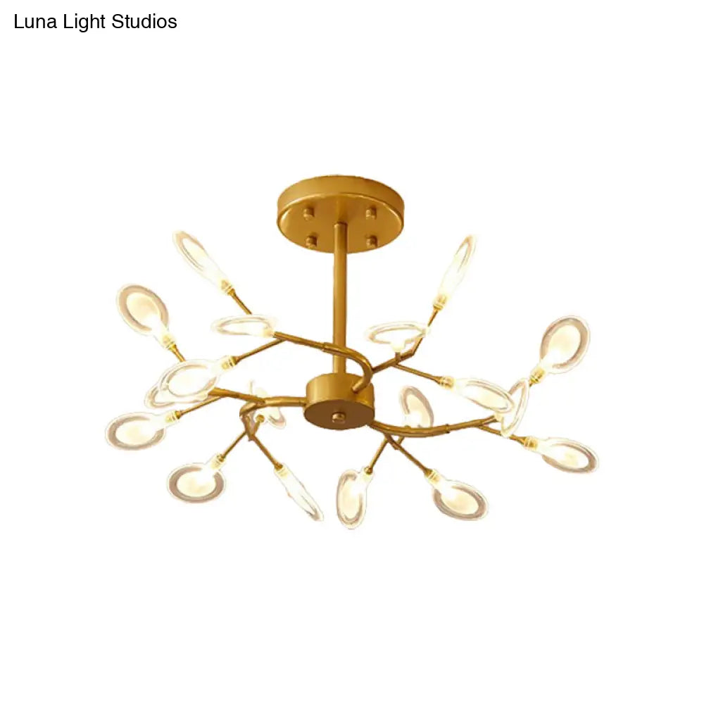 Modern Acrylic Ceiling Chandelier With Led Suspension - Gold Finish | Leaves Design For Living Room