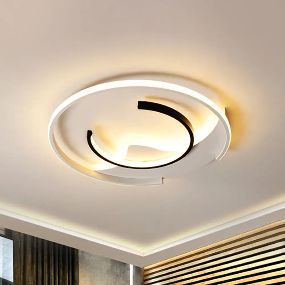 Modern Acrylic Ceiling Light: Semi - Circle Shape In Black & White Flush Mounted With Led Remote -