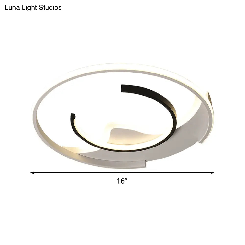 Modern Acrylic Ceiling Light: Semi - Circle Shape In Black & White Flush Mounted With Led Remote -