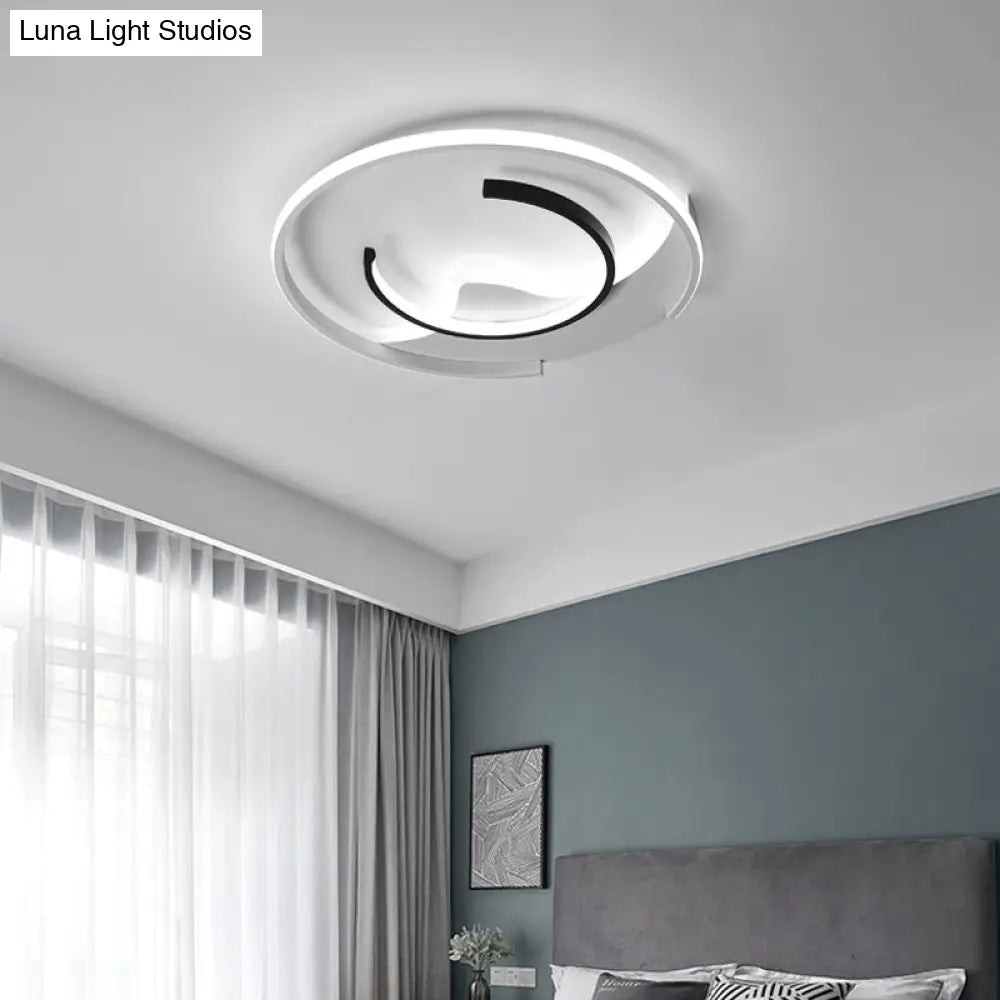 Modern Acrylic Ceiling Light: Semi - Circle Shape In Black & White Flush Mounted With Led Remote -