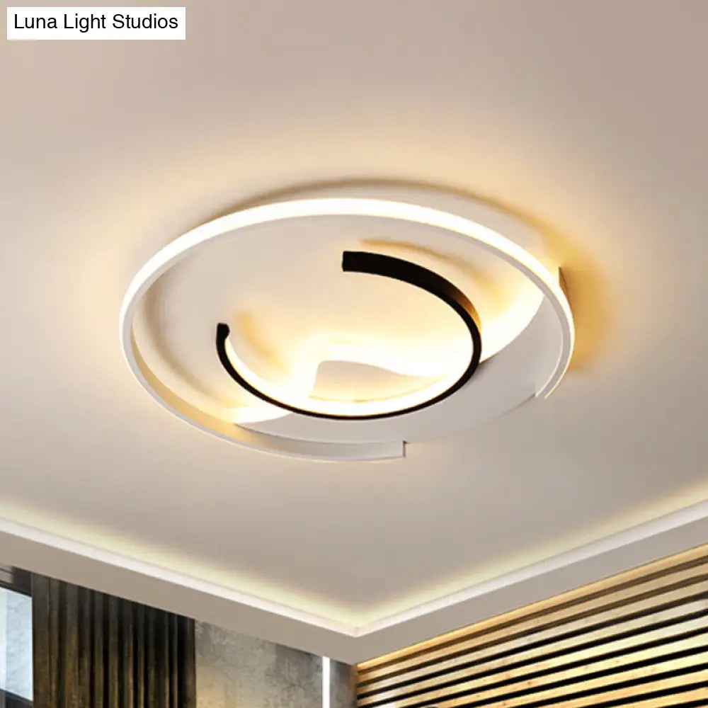 Modern Acrylic Ceiling Light: Semi-Circle Shape In Black & White Flush Mounted With Led