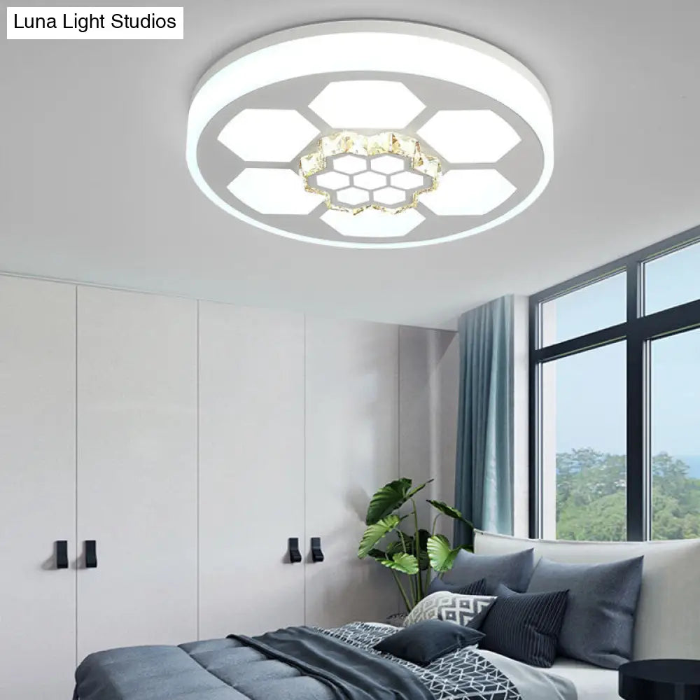 Modern Acrylic Ceiling Mount Light In White With Multi-Color Led Lighting And Crystal Accent / D