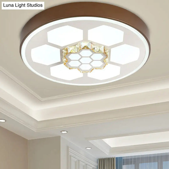 Modern Acrylic Ceiling Mount Light In White With Multi-Color Led Lighting And Crystal Accent Brown /
