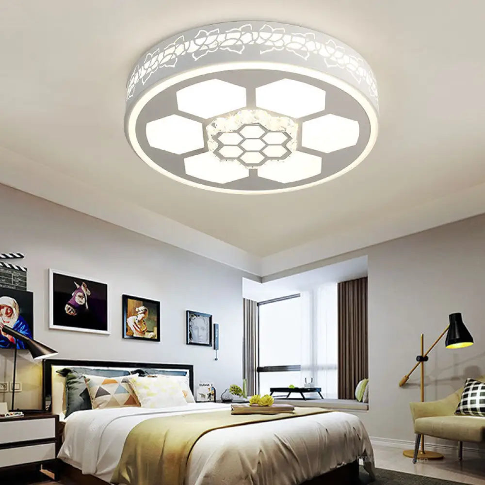 Modern Acrylic Ceiling Mount Light In White With Multi-Color Led Lighting And Crystal Accent / A
