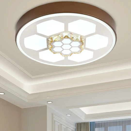 Modern Acrylic Ceiling Mount Light In White With Multi-Color Led Lighting And Crystal Accent Brown
