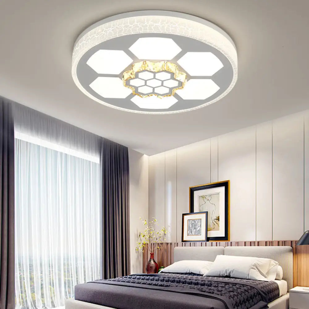 Modern Acrylic Ceiling Mount Light In White With Multi-Color Led Lighting And Crystal Accent / C