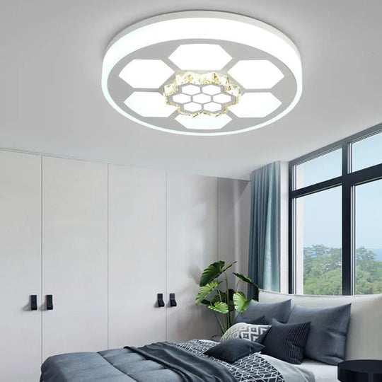 Modern Acrylic Ceiling Mount Light In White With Multi-Color Led Lighting And Crystal Accent / D
