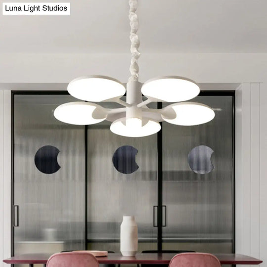 Modern Acrylic Chandelier - 5-Light Led Pendant With Radial Design For Dining Room In White