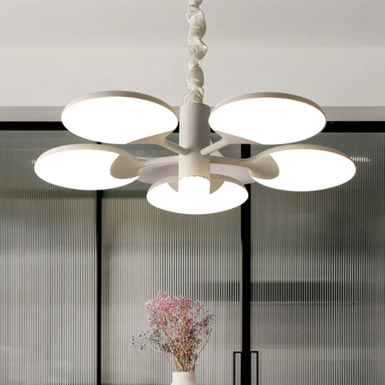 Modern Acrylic Chandelier - 5-Light Led Pendant With Radial Design For Dining Room In White