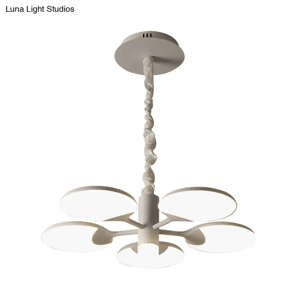 Modern Acrylic Chandelier - 5-Light Led Pendant With Radial Design For Dining Room In White