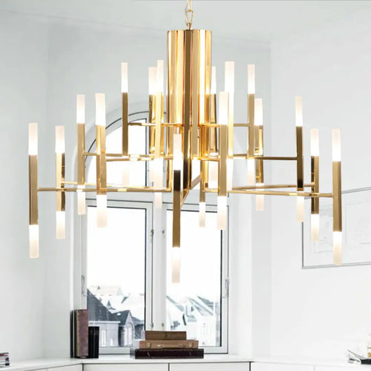 Modern Acrylic Chandelier Pendant Light With Tubular Shade For Stylish Suspension Gold