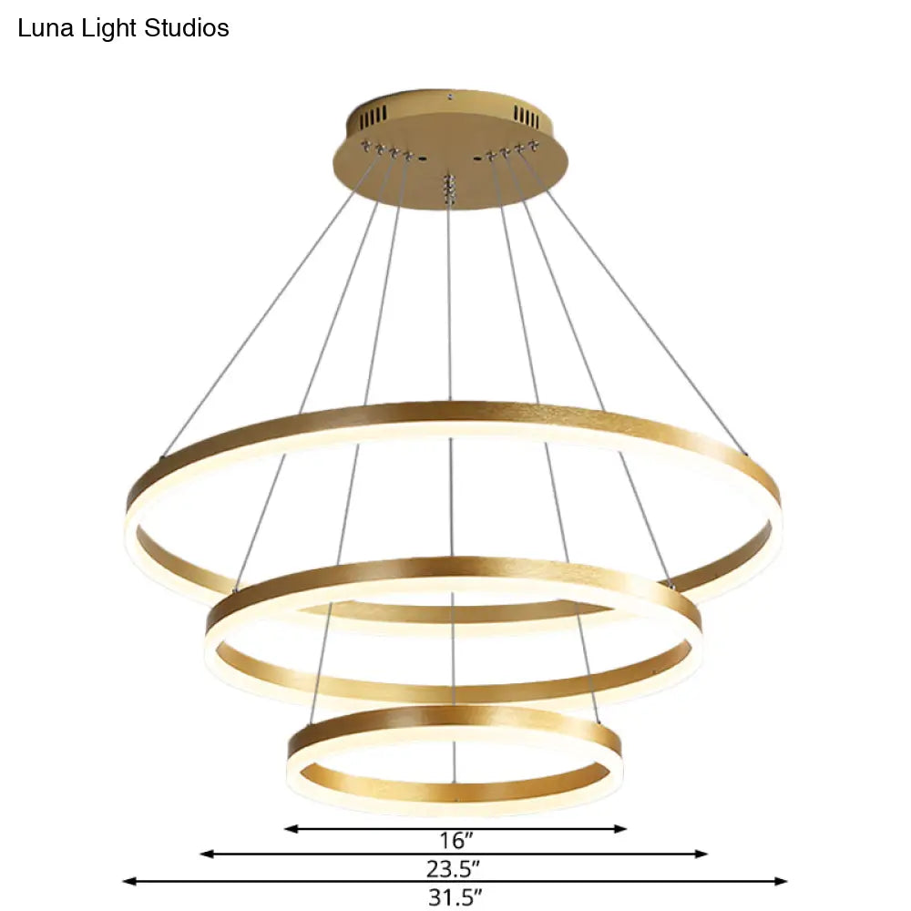 Modern Acrylic Chandelier: Round Gold Led Pendant Light With 3 White/Warm Lights