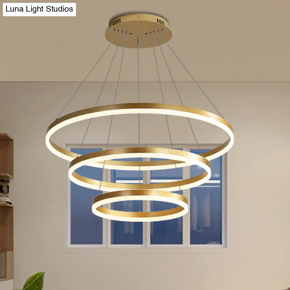 Modern Acrylic Chandelier: Round Gold Led Pendant Light With 3 White/Warm Lights