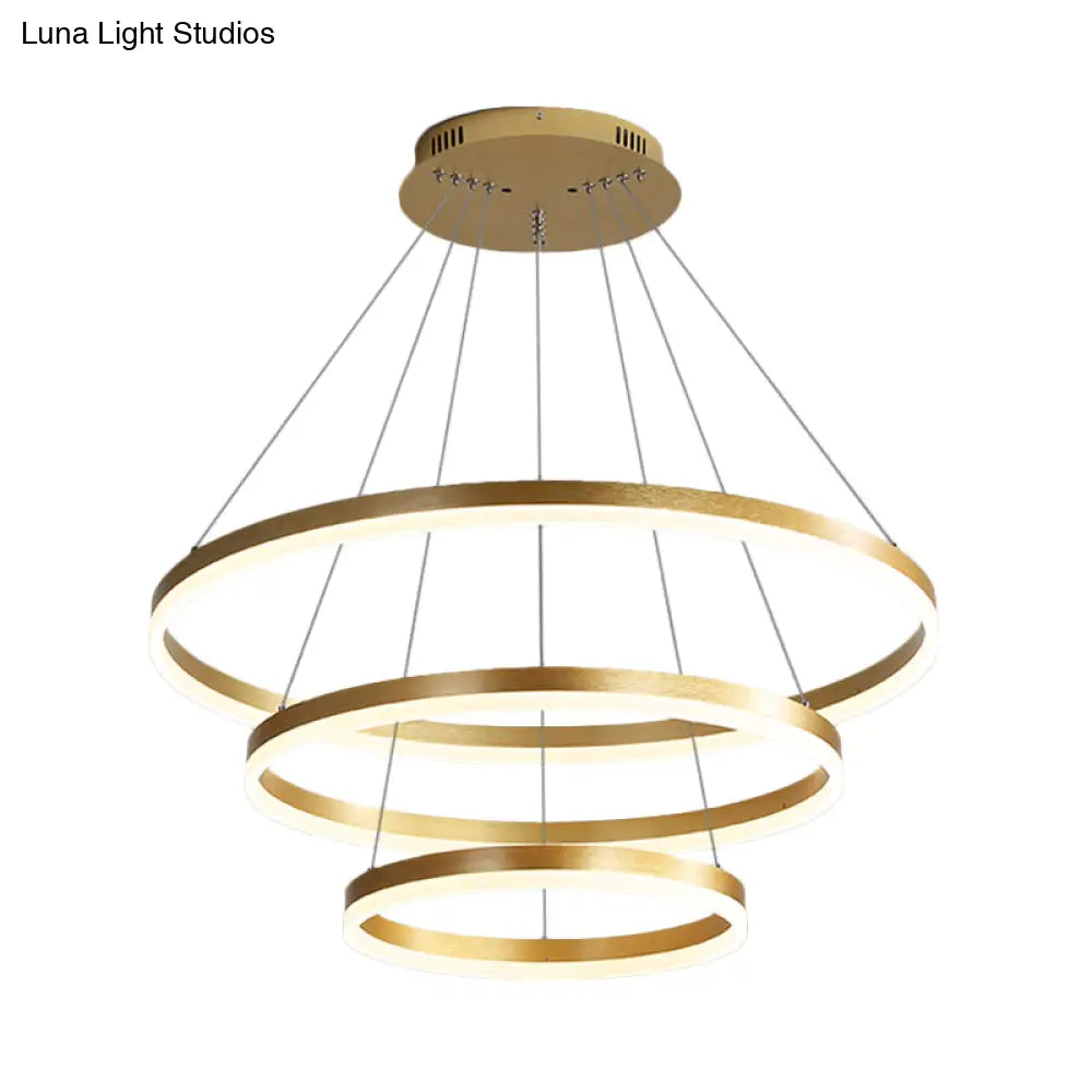 Modern Acrylic Chandelier: Round Gold Led Pendant Light With 3 White/Warm Lights