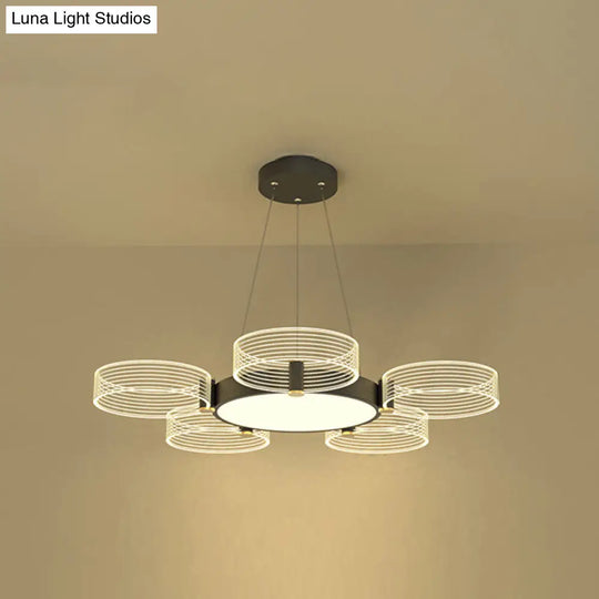 Modern Acrylic Circle Pendant Light For Living Room - Stylish Chandelier Ceiling Lighting 5 / Black