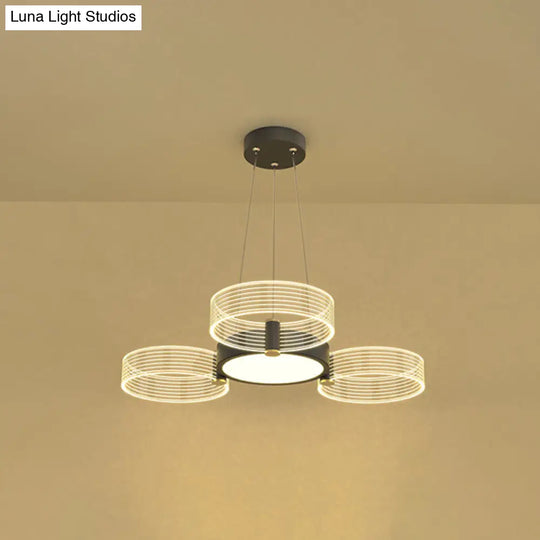 Modern Acrylic Circle Pendant Light For Living Room - Stylish Chandelier Ceiling Lighting 3 / Black