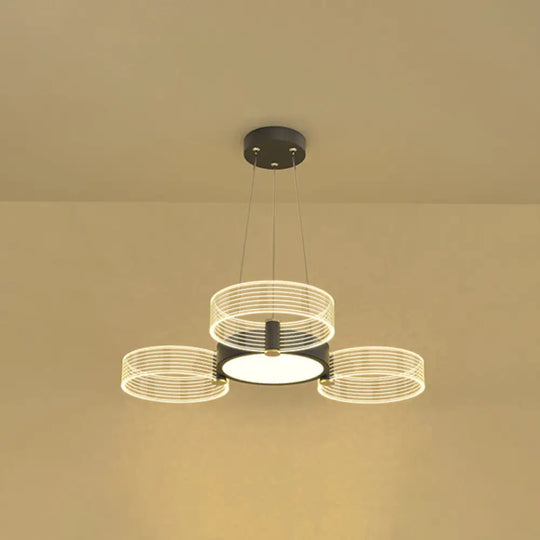 Modern Acrylic Circle Chandelier Pendant Light For Living Room 3 / Black Warm