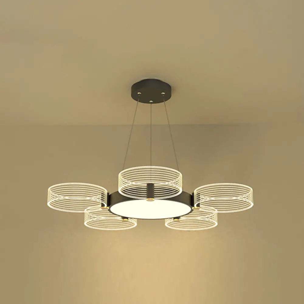 Modern Acrylic Circle Chandelier Pendant Light For Living Room 5 / Black Warm