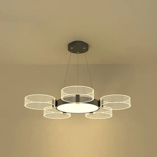 Modern Acrylic Circle Chandelier Pendant Light For Living Room 5 / Black Warm