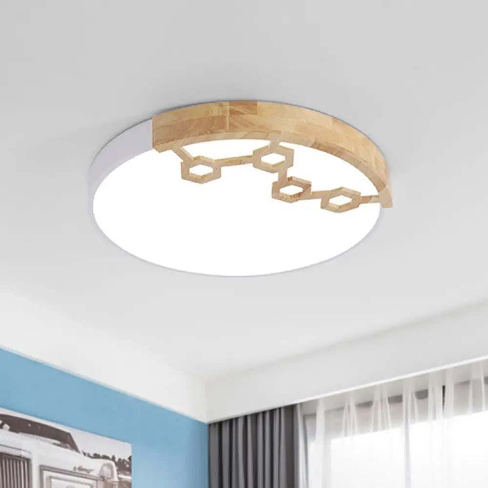 Modern Acrylic Circle Flush Ceiling Light With Wood Design - Led Spotlight In Grey/White/Green White