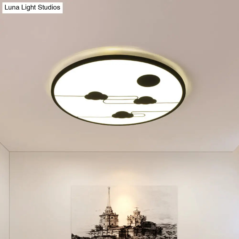 Modern Acrylic Circle Flush Light Fixture - White/Black Led Mount With Cloud Pattern Warm/White