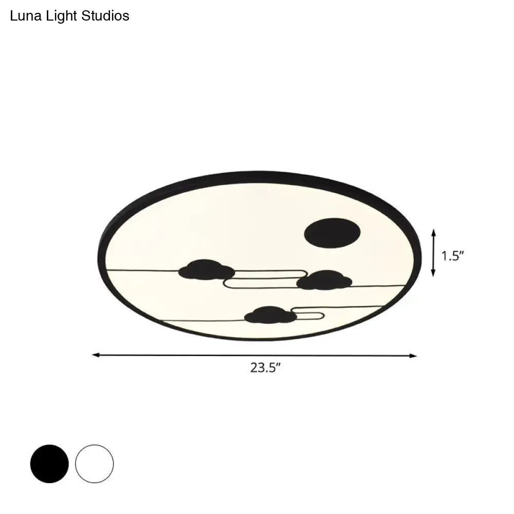 Modern Acrylic Circle Flush Light Fixture - White/Black Led Mount With Cloud Pattern Warm/White