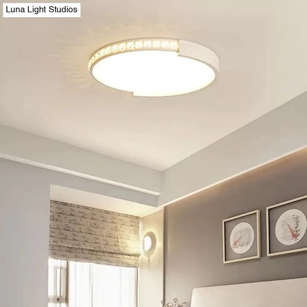 Modern Acrylic Circle Led Flushmount Ceiling Light With Crystal Deco - White Indoor Lighting