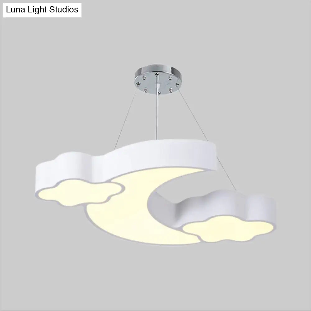 Modern Acrylic Cloud And Moon Ceiling Pendant With Led Chandelier - White/Pink/Blue