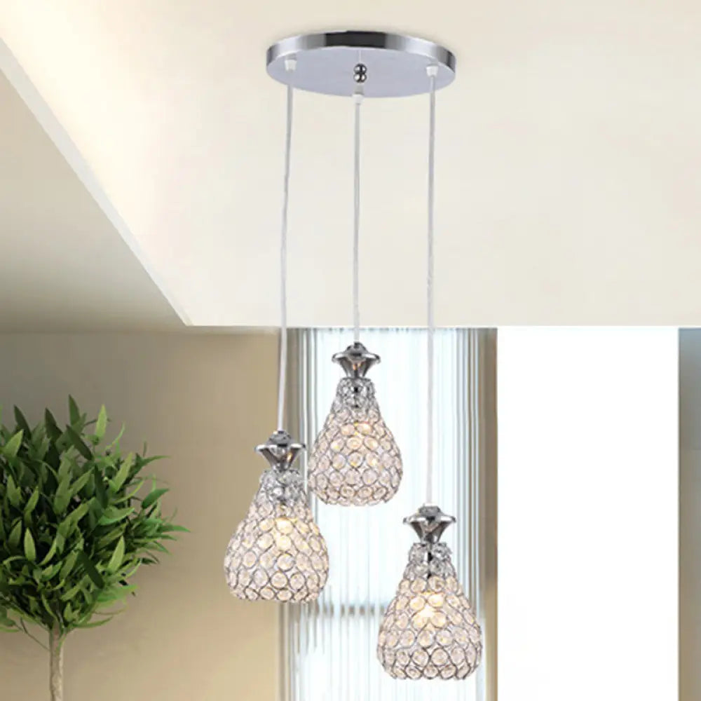 Modern Acrylic Cluster Pendant Light With 3 Chrome Lights For Dining Room / Pear