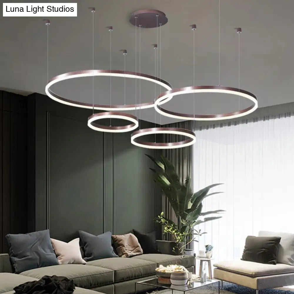 Modern Acrylic Coffee Chandelier: Multi-Ring Shaped Hanging Light For Living Room