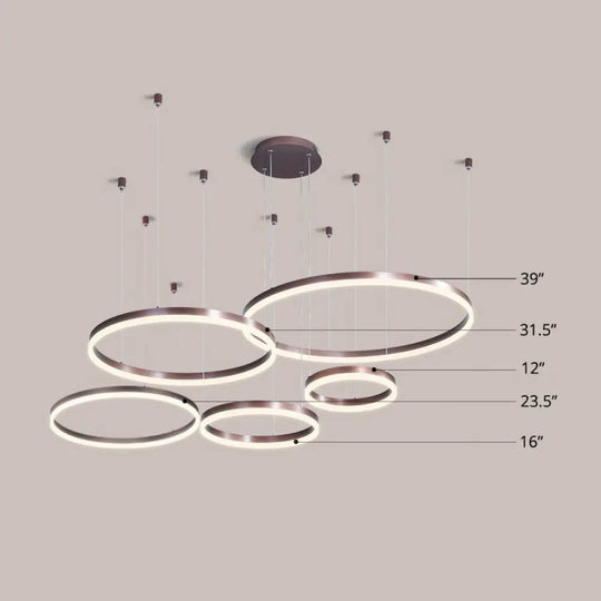 Modern Acrylic Coffee Chandelier: Multi-Ring Shaped Hanging Light For Living Room / Warm Five Rings