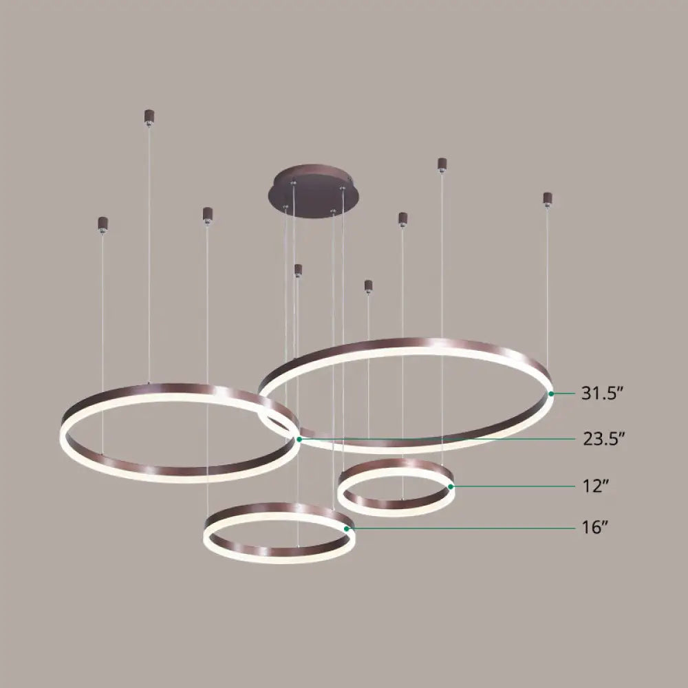 Modern Acrylic Coffee Chandelier: Multi-Ring Shaped Hanging Light For Living Room / Warm Four Rings