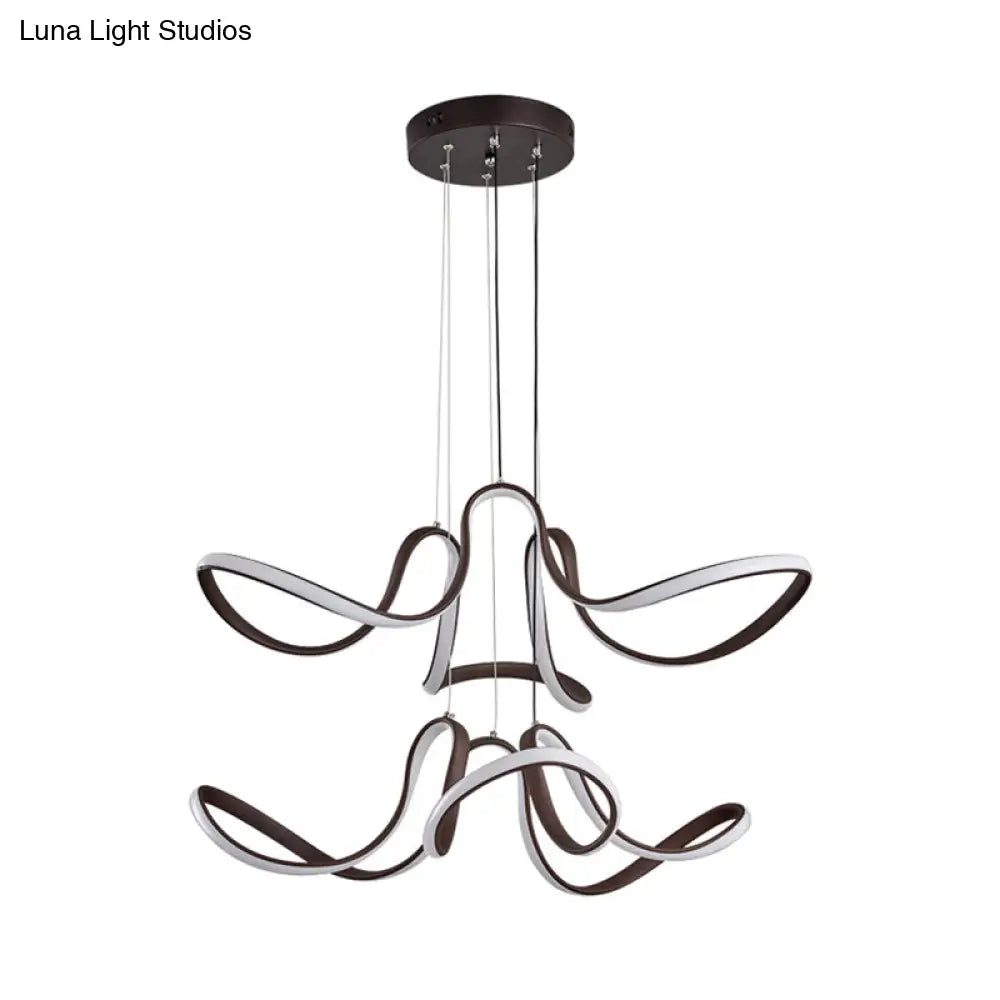 Modern Acrylic Coffee Led Chandelier Light - 2 Tiers Curve Design Perfect For Dining Room